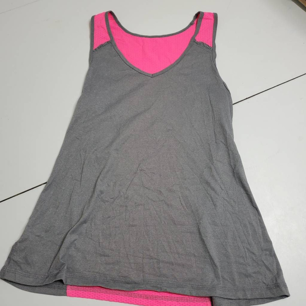 Rese Womens Tunic Tank Top Gray Pink Color‎ Block V Neck Stretch M